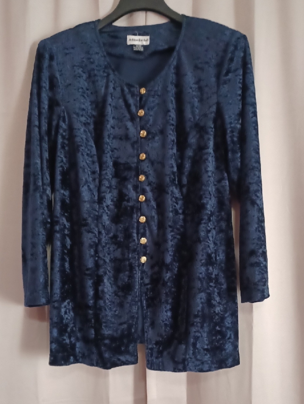 Adrian Jordan 90s Navy Crushed Velvet Top Gold Tone Buttons Tie Back Sz 18/20